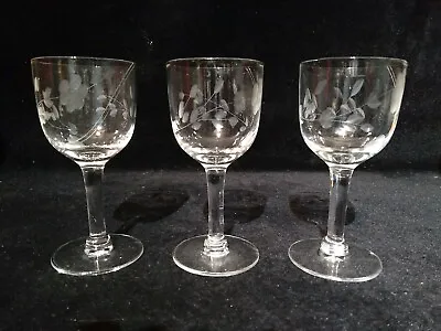 Buy 3 Vintage Mid Century Modern Floral Etched Crystal Cordial Sherry Glasses 4.50 H • 9.10£