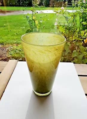 Buy Scottish Monart Olive Green Cased Glass Mottled Swirl Flared Vase.C1935 Shape OE • 125£
