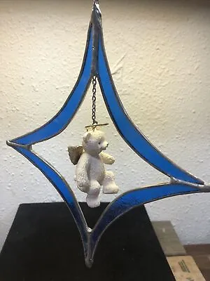 Buy Blue Stained Glass Window Hanger Turquoise With Angel Bear W 6” Chain • 19.28£