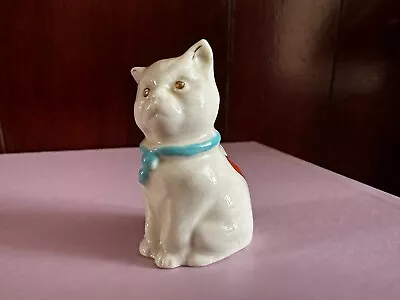 Buy Carlton Crested China Sitting Cat Kitten With Blue Bow 60mm Middlesex Wood Green • 12£