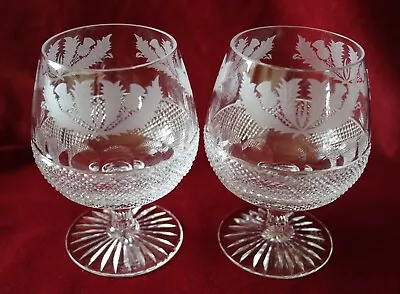 Buy Edinburgh Crystal Thistle Pattern - Pair Of Large Brandy Glasses - Signed • 155£