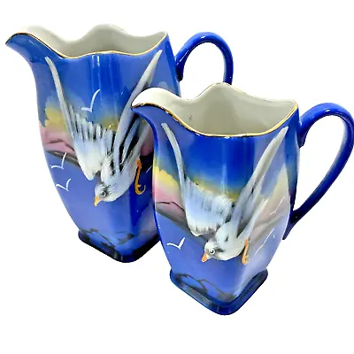 Buy VTG Grimwade Rubian Pottery 2 Melbourne Jugs Blue Seascape Seagull Staffordshire • 49.99£