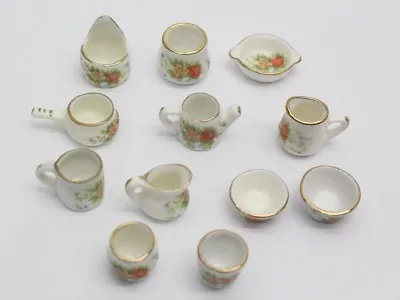 Buy NEW 12pc Dolls House Miniature China Dinner Service Set 1:12 Scale Flower Design • 4.95£
