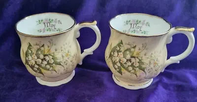 Buy Pair Of Queen’s Fine Bone China Mug Month ‘May’ Lily Of The Valley • 17.99£