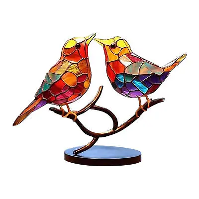 Buy Stained Glass Birds On Branch Desktop Ornaments Colorful Birds Metal Art Craft • 13.69£