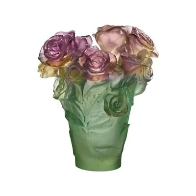 Buy New Daum France Numbered Ed Rose Passion Green & Pink Vase #05287 Brand Nib!! • 1,139.92£