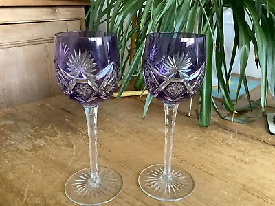 Buy 2 Bohemian Crystal Lilac Cut To Clear Facet Stem Wine Glasses 7.3/8  X 2.3/8  • 32£