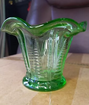 Buy Antique Victorian Green Glass With Relief Swags Small Vase / Bowl  • 12.90£