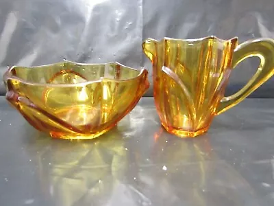 Buy Vintage  Amber Glass Milk Jug And Sugar Bowl (O) • 12.99£