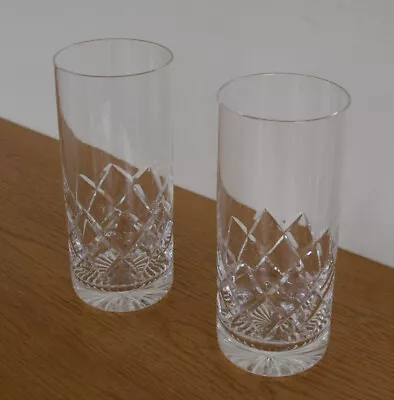Buy 2 Quality Cut Crystal Hi Ball Lead Crystal Glasses  15.5cm Tall X 7 Cm Dia.  VGC • 15£