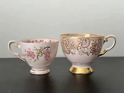 Buy Vintage Tuscan Tea Cup Pair Fine English Bone China Pink Gilt April Beauty • 10£