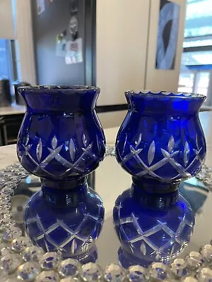 Buy Cobalt Blue Cut To Clear Glass Votive Candle Holder • 37.80£