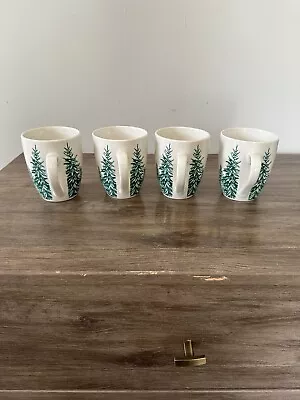 Buy Set Of 4 Royal Norfolk White Ceramic Christmas Holiday Mug Winter Pine Trees • 24.09£