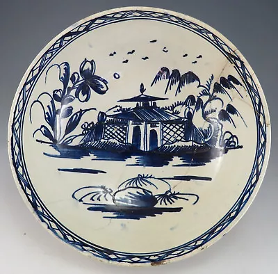 Buy Antique Pottery Pearlware Blue Painted Landscape Bowl 1800 Ex-Bunce Collection • 34£