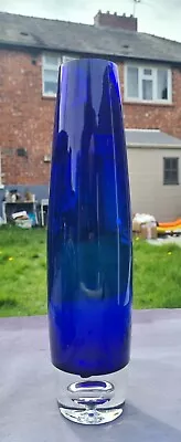 Buy Vintage Hand Blown Cobalt Blue Vase Bubble Base Mcm Scandinavian ? Art Glass 14  • 40£