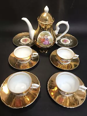 Buy Vintage 1940’s Bondware Fine China 11 Piece Gold Plated Tea Espresso Coffee Set • 35£