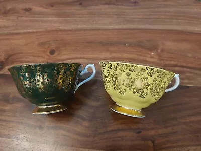 Buy Two Royal Albert - Empress Series - Tea Cups Green & Gold, Yellow And Gold Rare • 12£