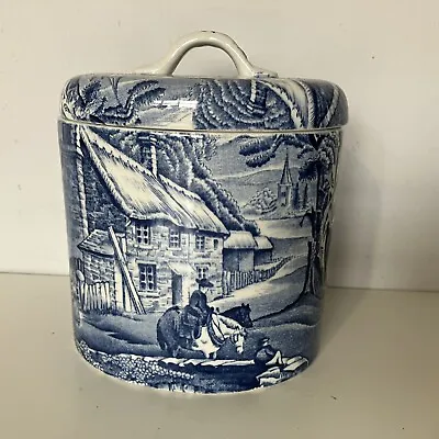 Buy James Kent Old Foley Oval Blue Transferware English Scene Tea Caddy Jar & Lid • 38.88£