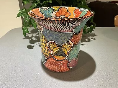Buy Disney World Penzo Pottery 8.5  Vase Zimbabwe Handmade & Painted Mickey Mouse #2 • 142.08£