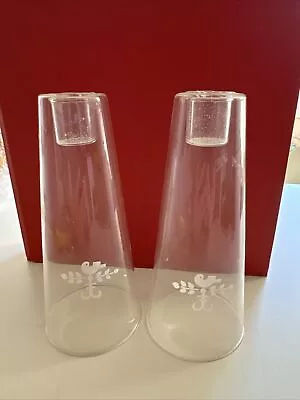 Buy Two Glass Candle Holders Scandi Style Bird Etched On Front 17 Cm Tall • 8£