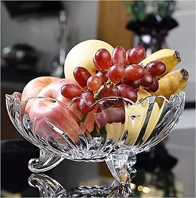 Buy Large Glass Crystal Clear Fruit Bowl Creative Footed Modern Deep Dish Pudding • 18.11£