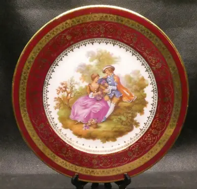 Buy Limoges France D 104 Burgundy & Gold Edged Plate With Courting Couple (18.5cm) • 26.18£