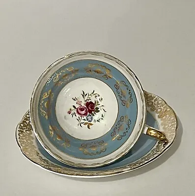 Buy Vintage Bone China Sutherland Floral Cup & Saucer Pale Blue • 10£