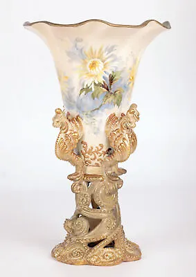 Buy Crown Doulton Lambeth Floral Painted Trumpet Vase With Griffins • 300£