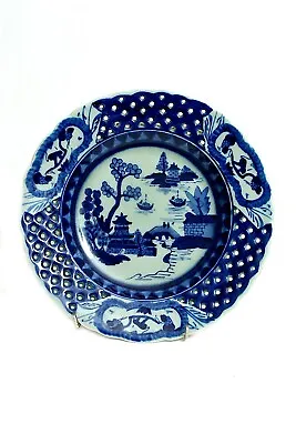 Buy Vintage Victoria Flow Blue Diamond Pierced Oriental Plate • 29.50£