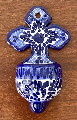 Buy Talavera Pottery Holy Water Font Wall Receptacle Cross - Mexican -Blue - 5 1/2”H • 20.84£