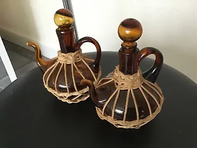 Buy Vintage 2 X Amber Glass Oil /vinegar Jugs With Stoppers • 10£