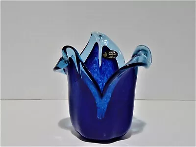 Buy White Cristal Cobalt And Clear Tulip Vase Made In Italy Modern Art Glass • 28.45£
