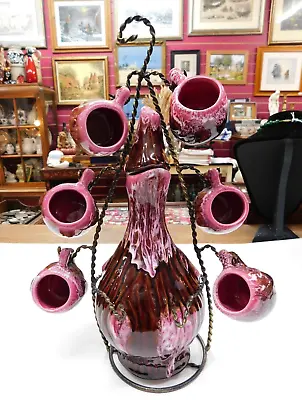 Buy Vintage French Pottery Liqueur Set With Decanter / Shot Set & Stand / Vallauris • 29.99£