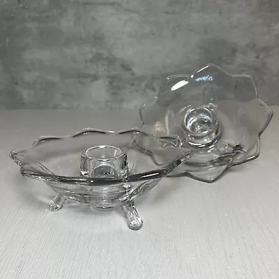 Buy Pair Of Vintage Fenton Glass Clear Lotus Three Footed Taper Candle Holders 4.5  • 12.16£