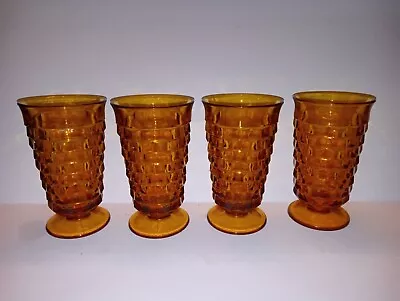 Buy 4 Vintage Indiana Amber Glass Colony Whitehall Cubist Footed Tumblers 6  Tall • 23.97£