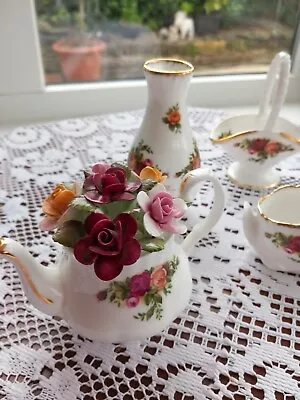 Buy Royal Albert Old Country Roses Miniture Teapot Posy Swan Vase & Basket • 28£