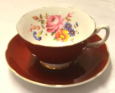Buy Royal Grafton Wide Cup & Saucer Burgundy Floral 1526 Hand Painted • 32.99£