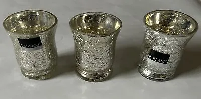 Buy Parlane Trio Set Silver Glass Candle Tealight Holders Crackle Effect Brand New • 8.99£