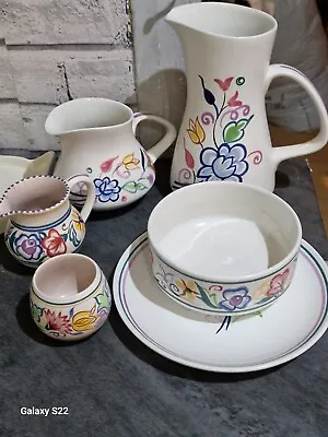 Buy 7 Various Vintage Early Poole Pottery 3 Jugs, 2 Egg Cups, 1 Side Plate, 1 Bowl • 70£