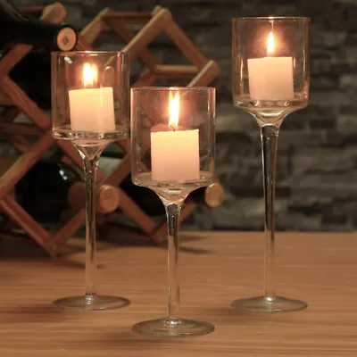 Buy 3Pcs Clear Glass Tealight Candle Holders Pokal Style Candlestick Christmas Decor • 12.94£