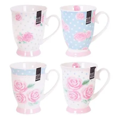Buy Set Of 4 New Bone China Floral Polka Dot Mugs Tea Coffee Drinks Home Kitchen • 14.95£