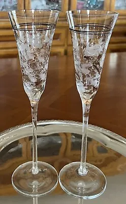Buy RARE CRACKLE GLASS CHAMPAGNE FLUTES Set Of 2 • 42.59£