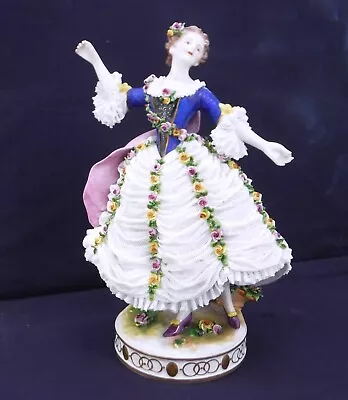 Buy Antique Volkstedt Large Dresden German Porcelain Lace Figurine, Signed Piece • 78£