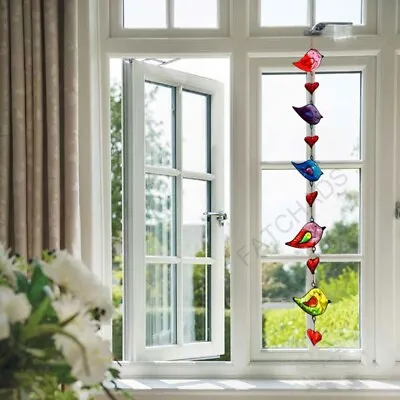 Buy Stained Glass String Of Birds Suncatcher Home Garden Colourful Window Decoration • 15.95£