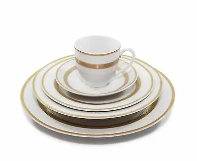 Buy Royalty Porcelain  Queen  5-Piece White & Gold Dinnerware Set, 24K Gold-Plated • 47.94£