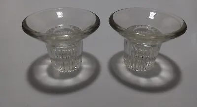 Buy Pair Of Taper Clear Glass Tapered Reversible Ribbed Candle Holders 2 1/8  Tall • 6.62£