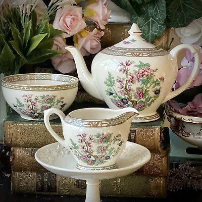 Buy Teapot (rare) CROWN DUCAL Indian Tree & Creamer/Milk Jug Sugar Bowl Art Deco VGC • 39.99£