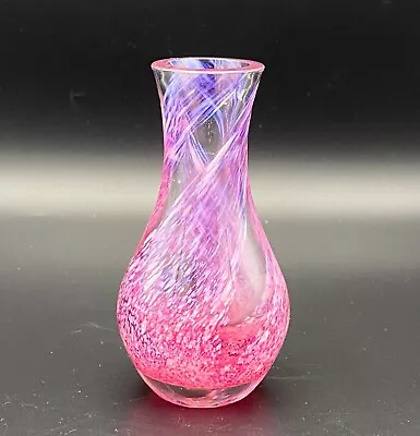Buy Caithness Crystal Hand Made Pink & White Swirl Glass Bud Vase 12.2cm • 14.99£