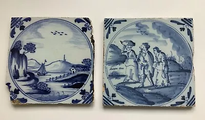 Buy 2 Antique Blue And White Delft Tiles • 65£