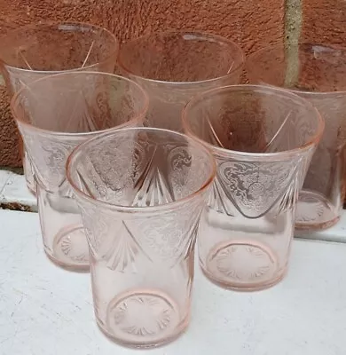 Buy 6x Pink Depression Glasses, Royal Lace Pattern, Excel Cond • 50£